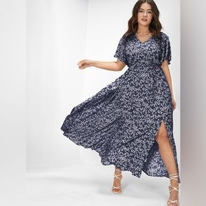 313.Bloomchic Bloom Dress - Flutter Sleeve Ditsy Floral Pocket Split Max…